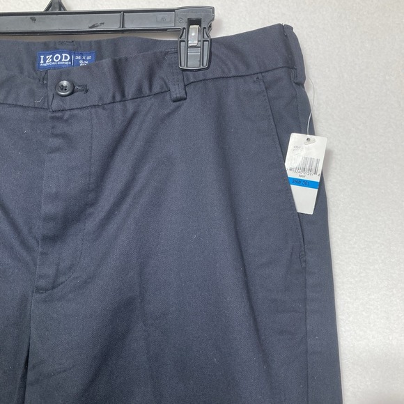NWT IZOD American Chino Pants Mens 36x30 Straight Leg Flat Front Navy Cotton - Picture 11 of 13